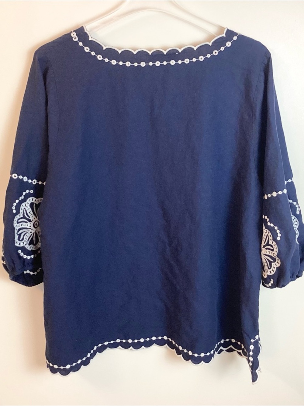 Calypso St. Barth Linen Blend Embroidered Tunic with Scalloped Trim - Blue - 2X - Picture 5 of 9